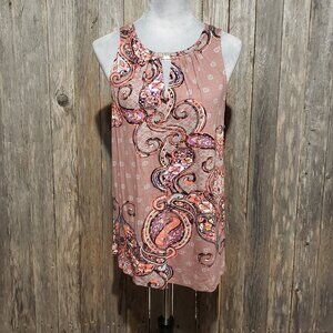 Lascana M 8 10 Women's Tank Top Pink Coral Paisley Keyhole Neck Jersey Knit